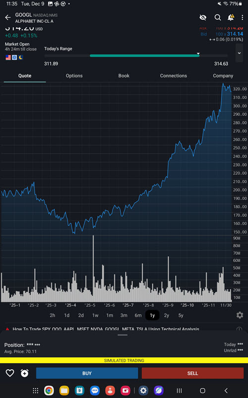 The full quote details screen on the android phone. 